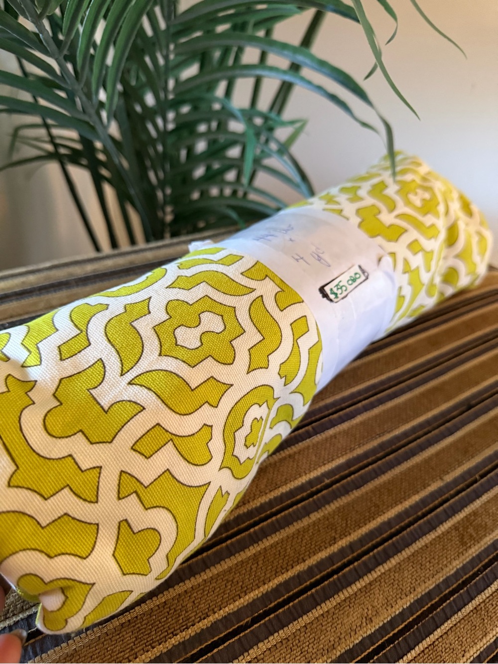 Vintage Green & White Geometric Decorative Fabric Roll